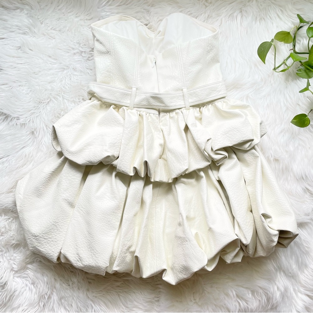 Anthropologie Faux Leather Strapless Mini Dress Ivory Bubble Medium - Picture 13 of 16